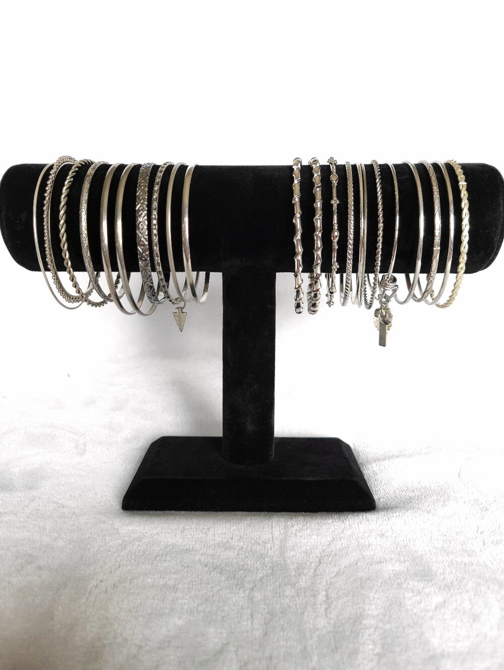 Lot 22 Stacking Bangle Bracelets Silver Tone Mixed Metal Boho Thin Etched Set